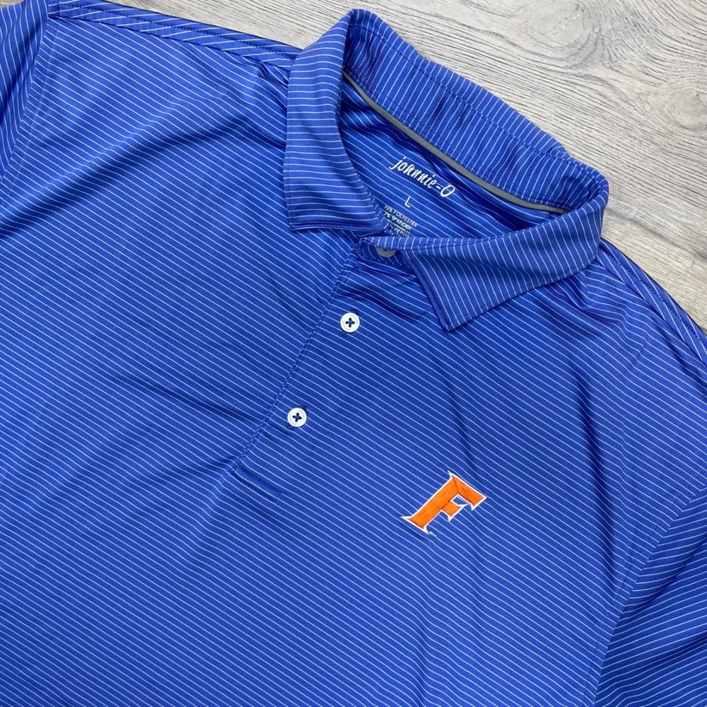 johnnie-O Polo Shirt Mens Large Royal Blue Florida Gators JMPO1720 Striped READ